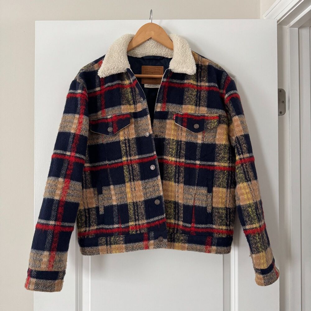 Levi’s Wool Trucker Jacket Plaid Sherpa Collar Women’s M A1227 Premium